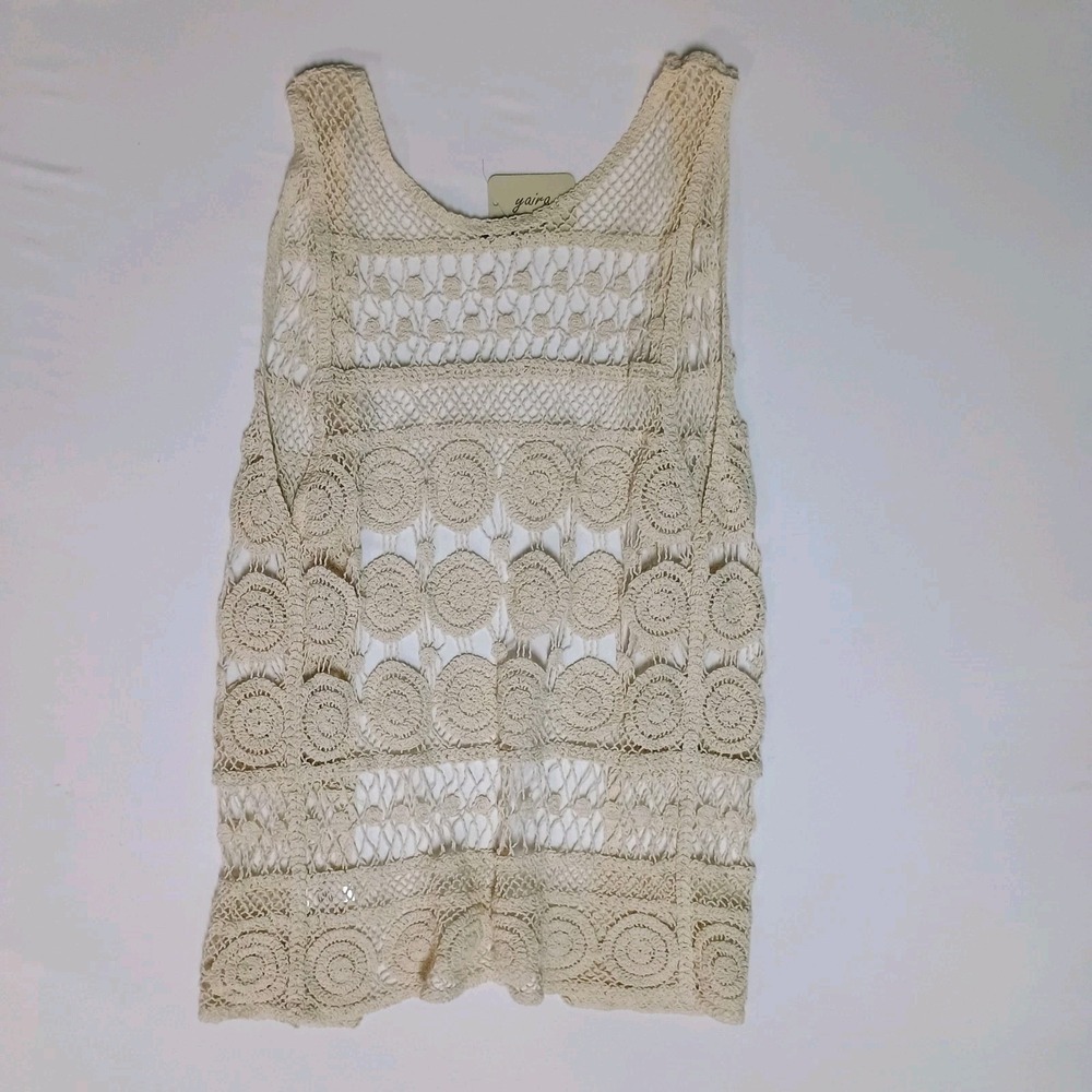 Yaira NWT Crochet Cream Long Vest Open Beach Festival Boho Cottagecore Cotton - Picture 7 of 7